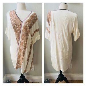 BURNING TORCH white silk embroidered sheer tunic L